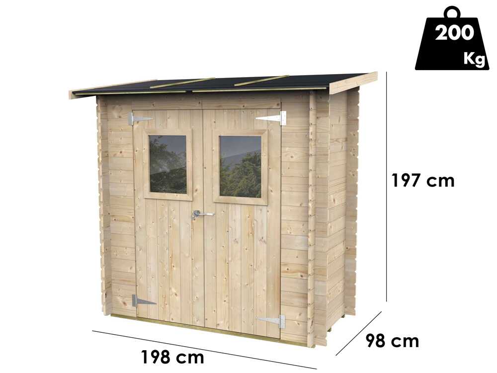 alce hobby 198x98 abri de jardin en bois avec fenêtres à l'avant 198x98x197 cm Alce Hobby 198x98 - Abri de jardin en bois - Avec fenêtres à l'avant - 198x98x197 cm