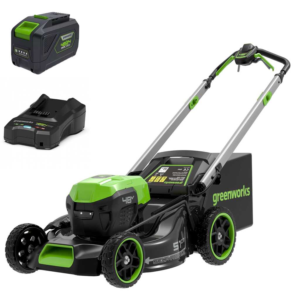 greenworks gd48lm51spiik5 tondeuse à gazon automotrice à batterie 48v/5ah coupe 51 cm Greenworks GD48LM51SPIIK5 - Tondeuse à gazon automotrice à batterie - 48V/5Ah - Coupe 51 cm